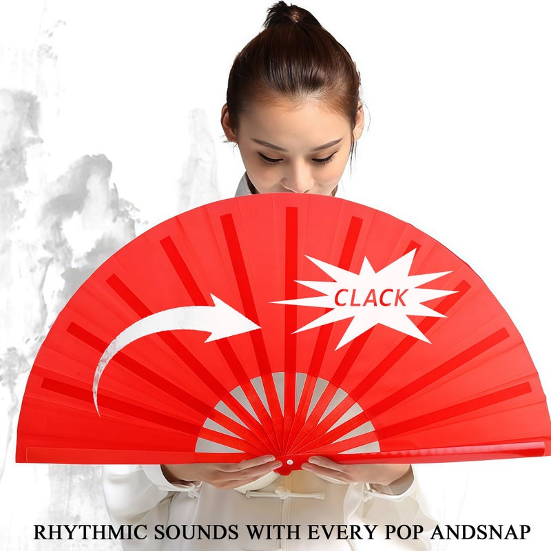 HONSHEN Bamboo Large Red Folding Hand Fans KunFu Fan for Events Dance Performance Festivals Gift (All Red) - Image 2